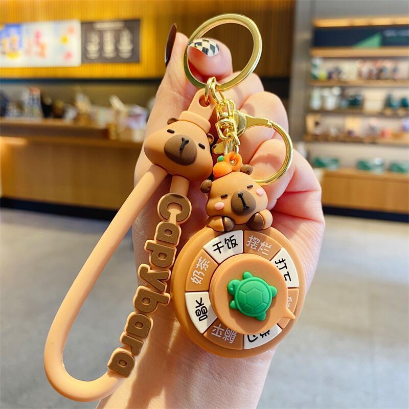 网红卡通创意卡皮巴拉熊猫转盘钥匙扣包包汽车钥匙链小礼品挂件详情5
