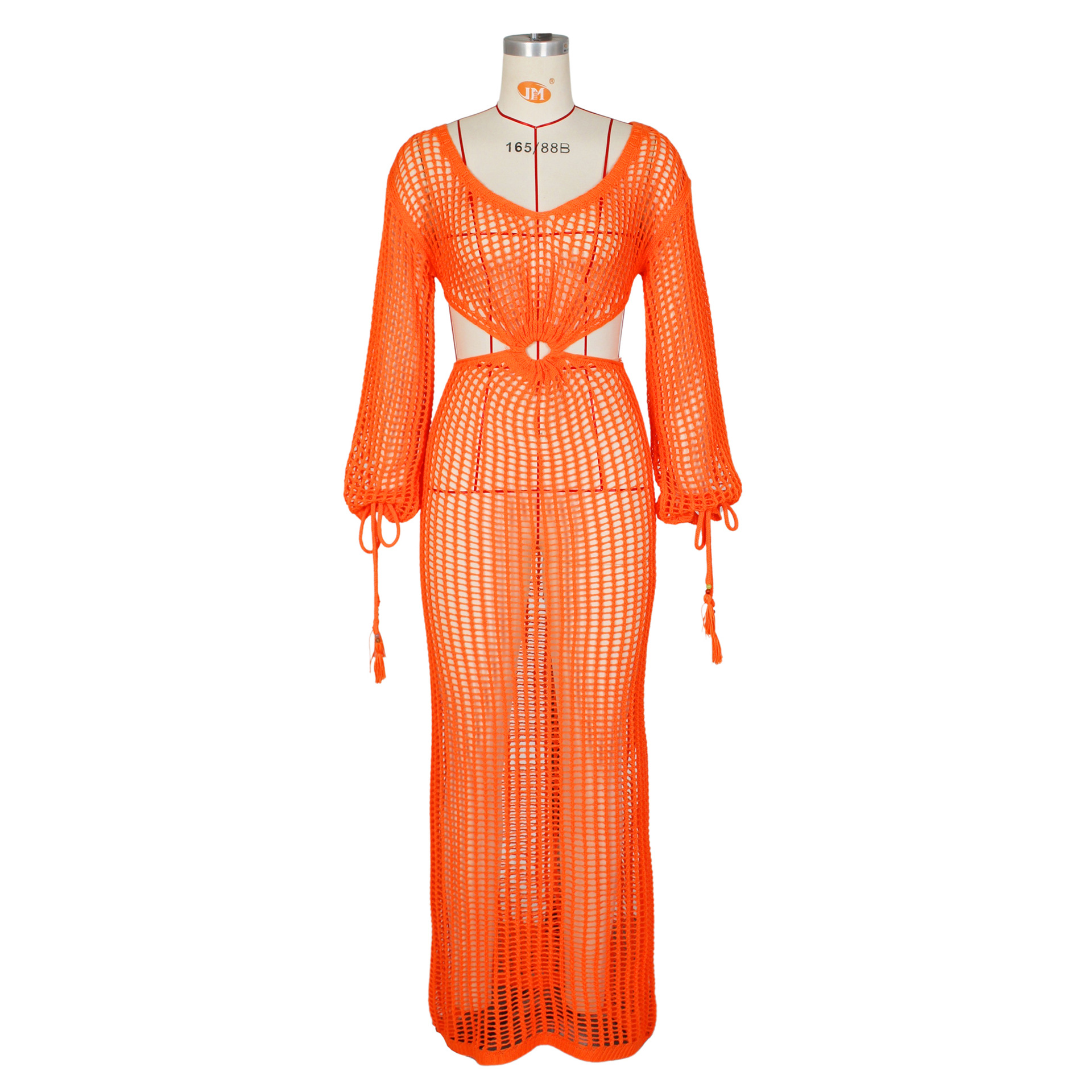 亚马逊速卖通欧美女装性感镂空针织连衣裙夏季深V沙滩罩衫长裙详情6