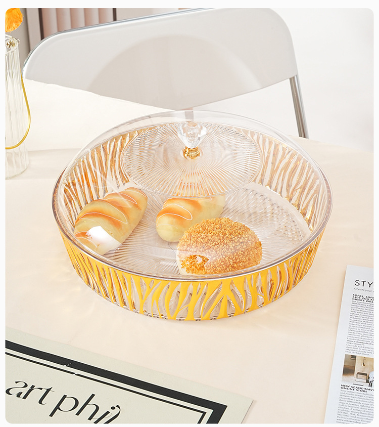 跨境高级款金边PET收纳盒桌面水果盘子透明超大号带盖水果盘长方详情10