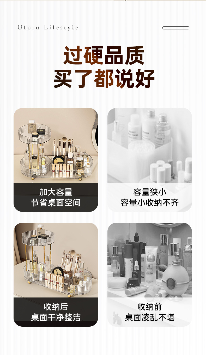 亚马逊爆品360旋转二合一化妆品收纳盒多功能桌面香水托盘置物架收纳用品桌面收纳盒详情3