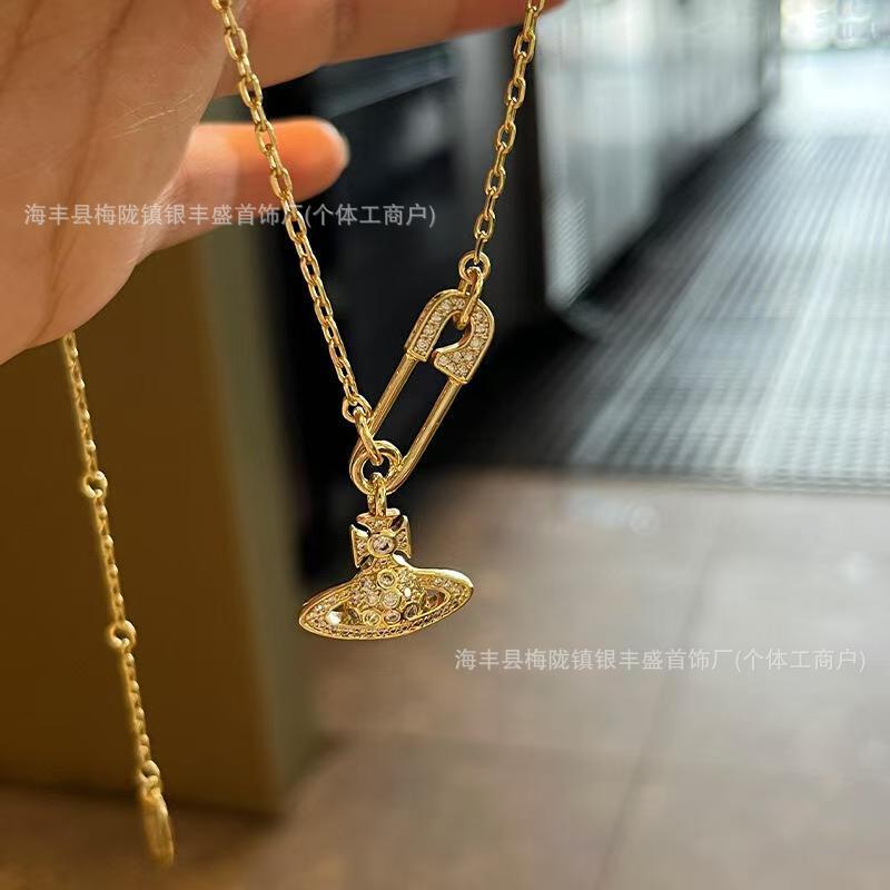 热销西太后别针满钻土星项链女闪耀满钻回形针叠戴链条锁骨链高版详情7