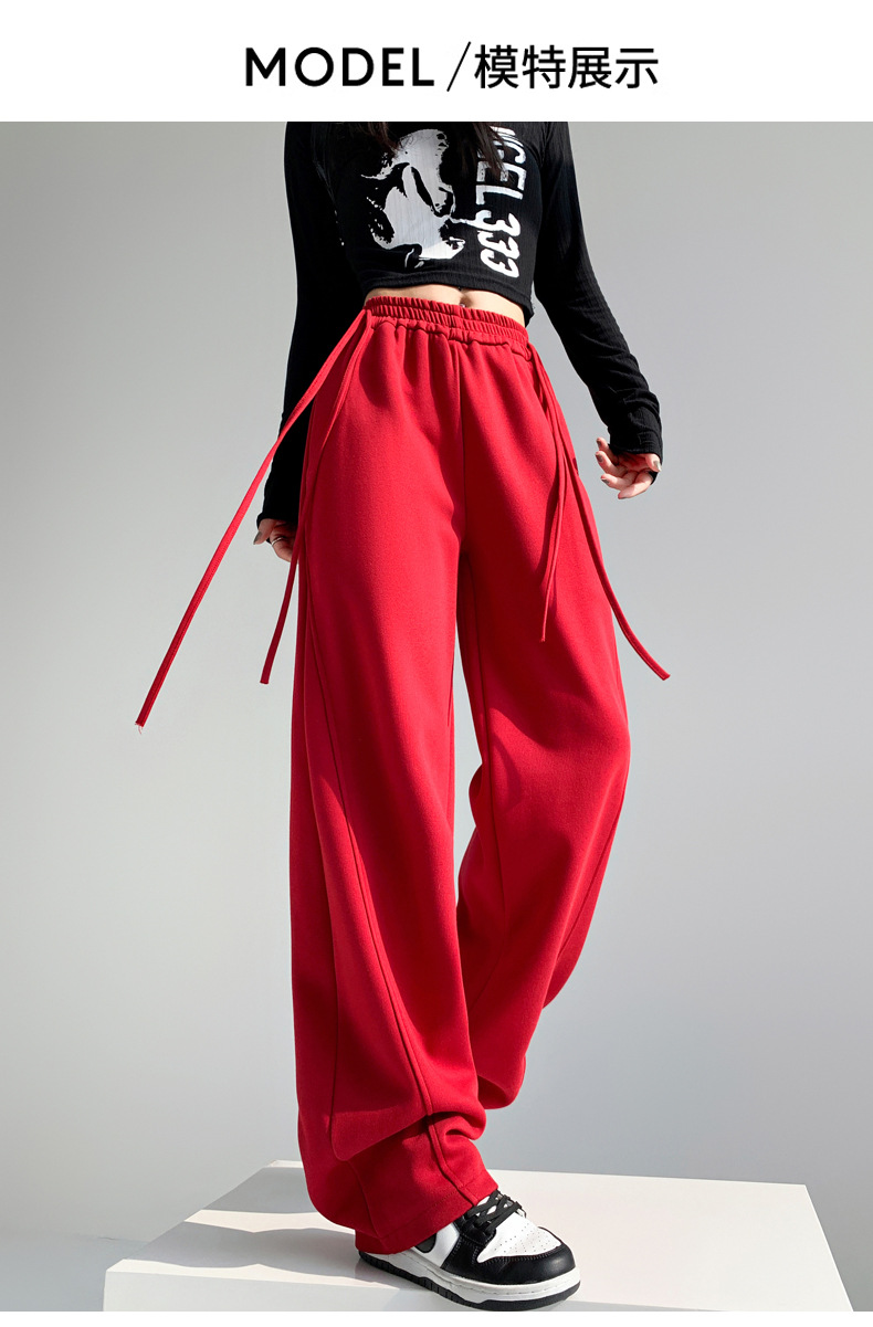 Fleece warm wide-leg pants, loose and high-waisted, slimming winter new style pic 34