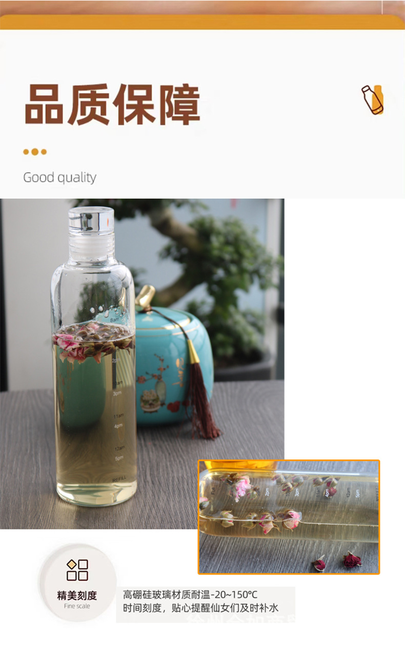 时间刻度玻璃杯冷泡茶杯女ins风透明便携大容量果汁随身喝水杯详情3