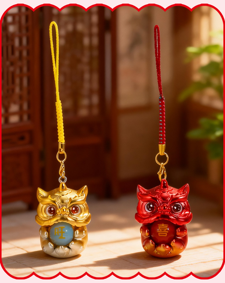 Wholesale of auspicious beast blessing energy pendant blind box, cartoon cute lion dance backpack decoration accessories, car and vehicle pendant pic 15