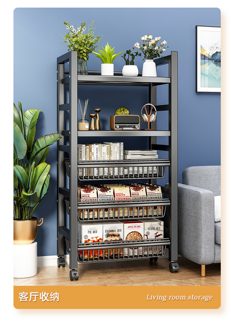 Portable bookshelf, storage rack, floor-standing multi-layer living room simple display cabinet, storage rack, bedroom shelf, storage cabinet pic 3