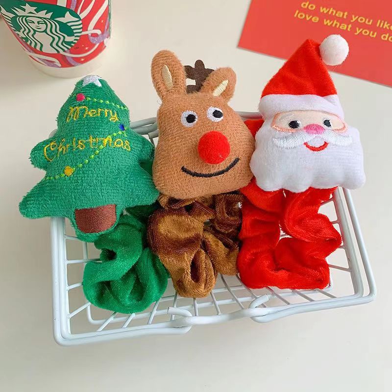 卡通圣诞毛绒发圈 麋鹿老人圣诞节发饰 可爱圣诞树跨境爆款大肠圈详情5