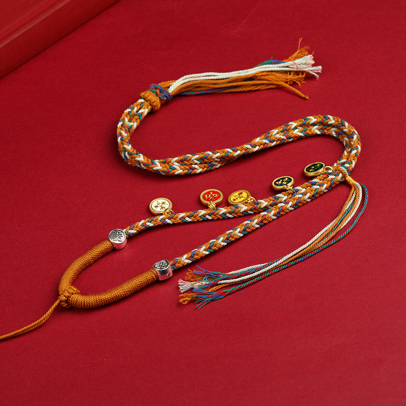 五路财神项链藏式手工编织八股编织吊坠项链绳唐卡挂绳佛牌吊坠绳详情3