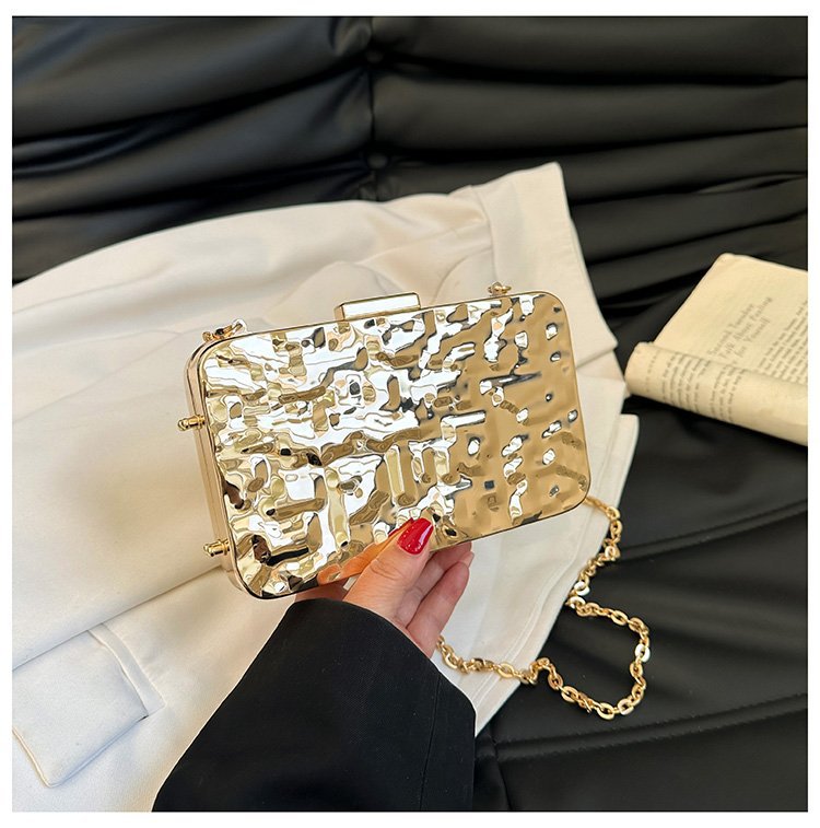 晚宴包金属2024夏季新款盒子女包链条单肩斜挎包褶皱跨镜女手机包详情96