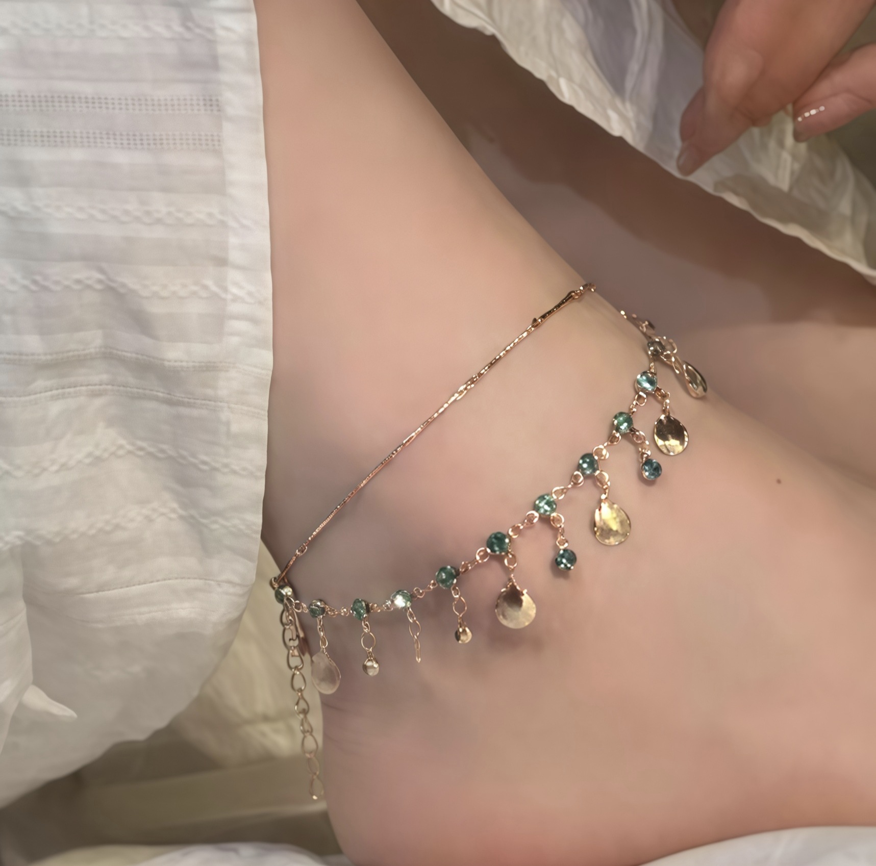 跨境海的女儿~蓝色锆石金色贝壳项链百搭手链设计轻奢吊坠首饰详情8