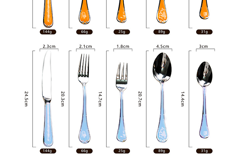 珐琅彩色西餐304不锈钢餐具套装不锈钢刀叉勺五件套酒店牛排刀叉详情10