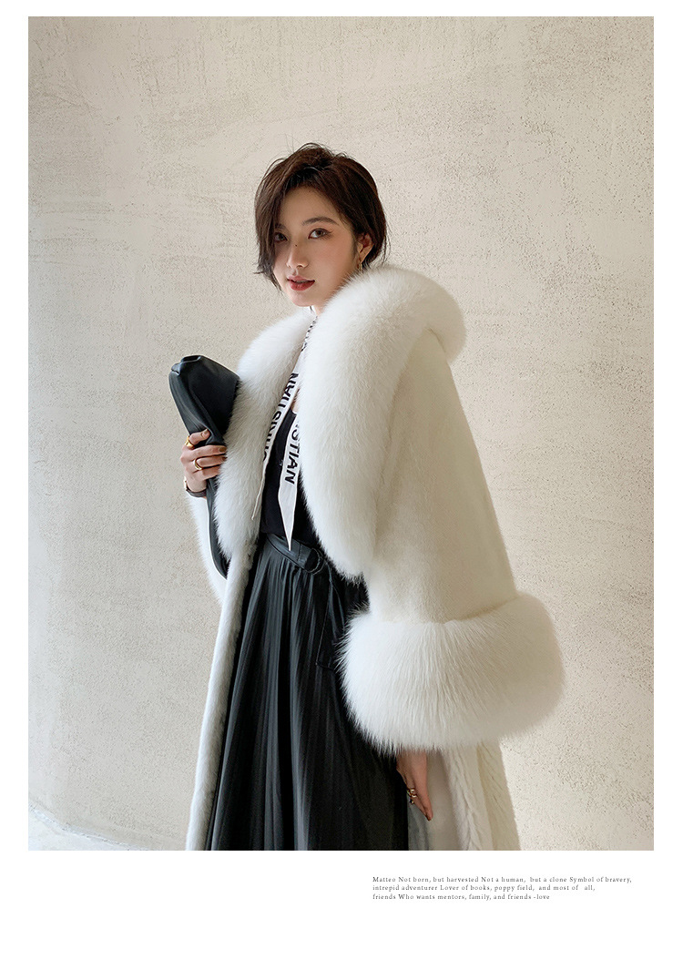 海宁水貂毛外套女洋气貂皮大衣长款水貂绒大衣狐狸毛领加肥加大详情10