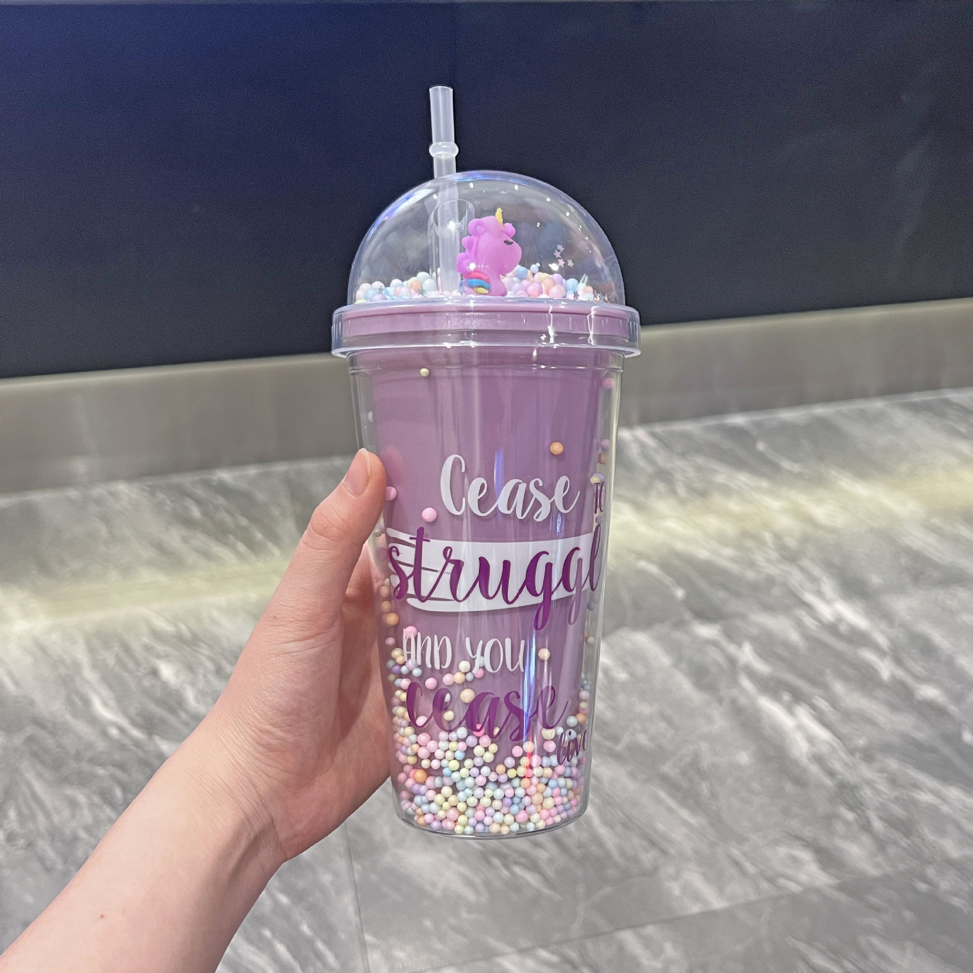 网红夏日碎冰杯观景卡通双层塑料杯批发大容量便携吸管杯奶茶杯子详情11