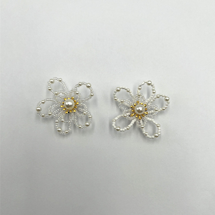 Handmade beaded clothing accessories, three-dimensional double-layer five-petal flower DIY earrings, hairpins, semi-finished accessories pic 8