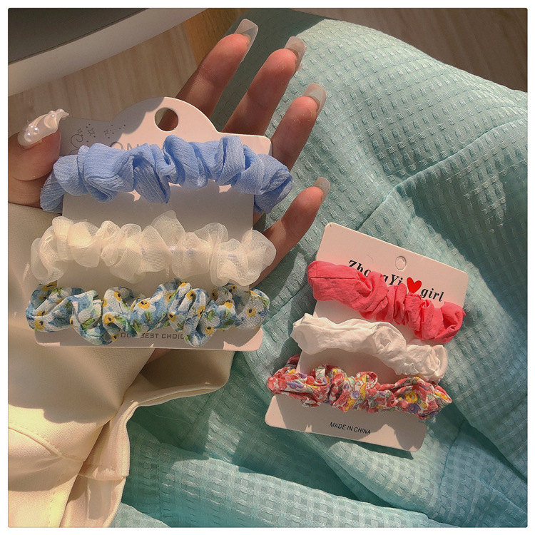 The tender pink color of spring ~3 sets of floral hair bands, a fresh and light blue and pink hair tie, hair accessory and headband pic 2