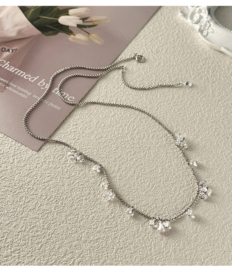 925纯银水滴圆形锆石项链女简约时尚小众设计精致气质锁骨链7611A详情12