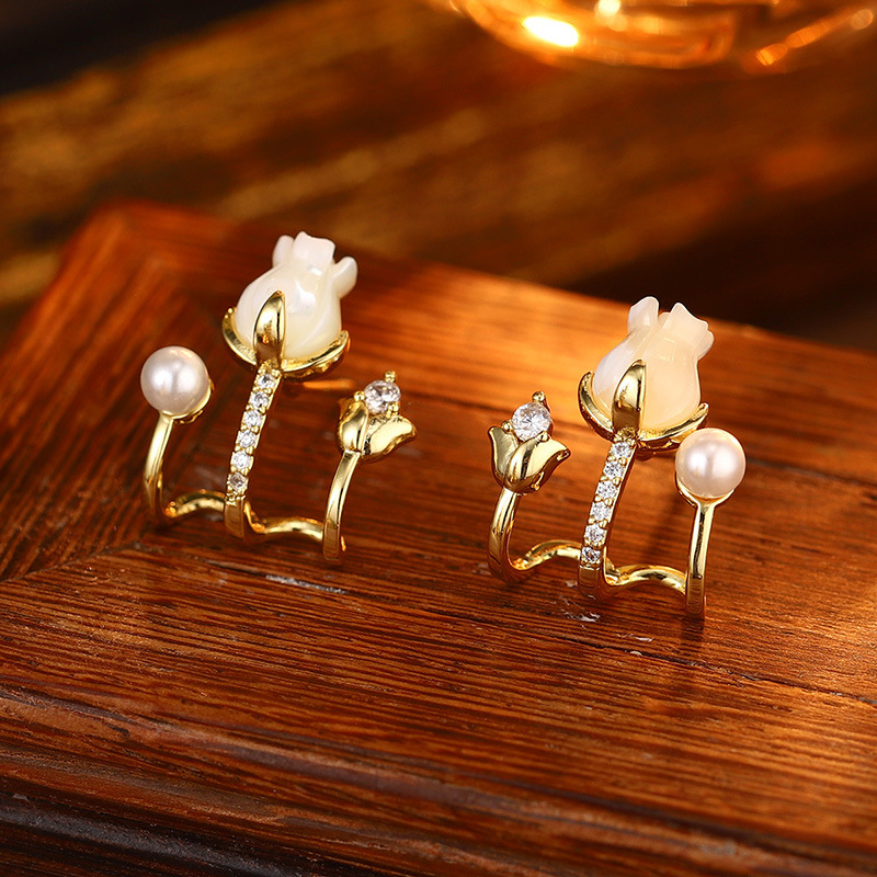 S925银针天然珍珠锆石耳钉花朵流苏多层耳环高级耳饰批发抖音爆款详情48