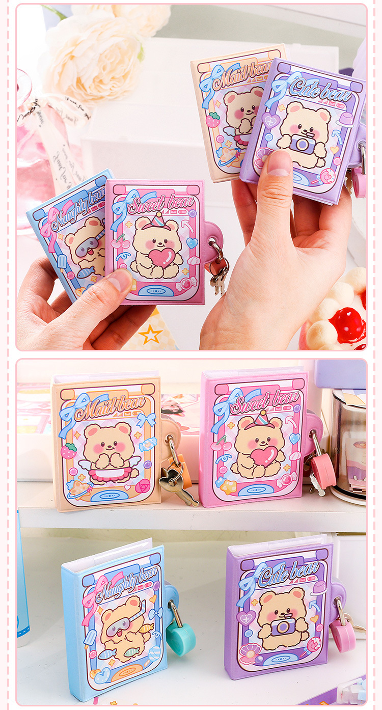 芝士小熊小锁本 卡通可爱小熊pu解压迷你本学生日记隐私保护本详情7