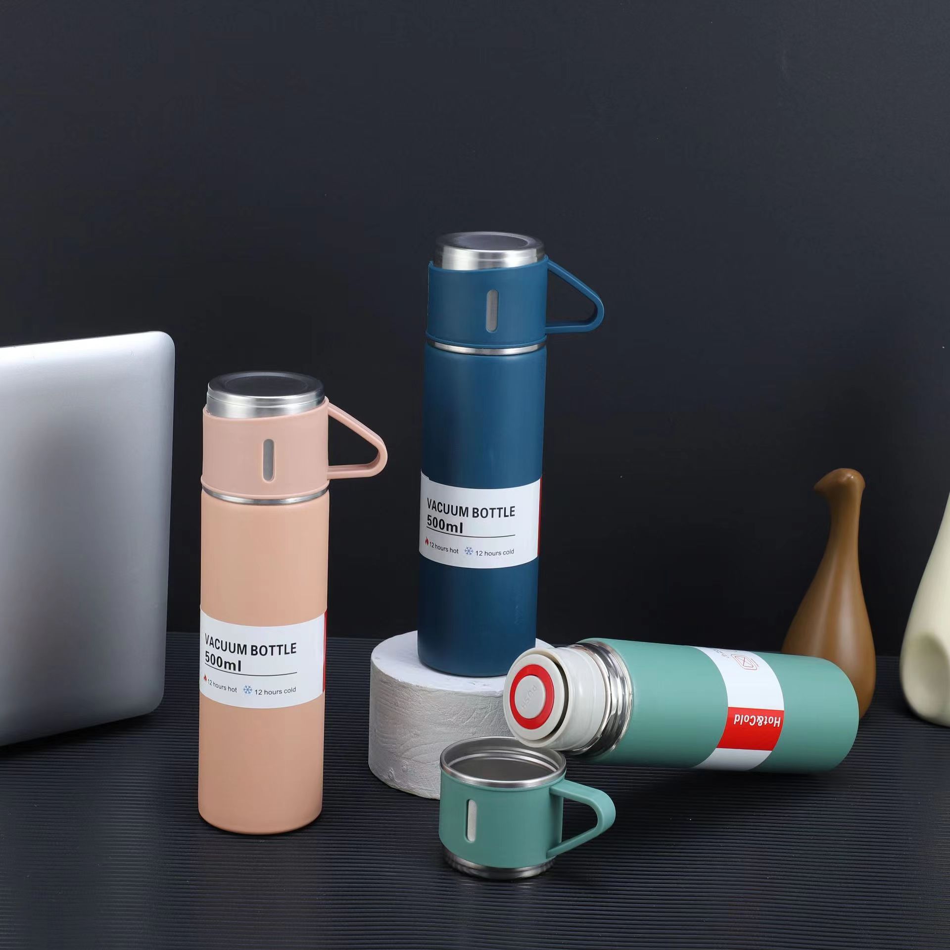 商务杯304不锈钢保温杯套装便携直杯一杯三盖水杯高档礼盒套装详情2