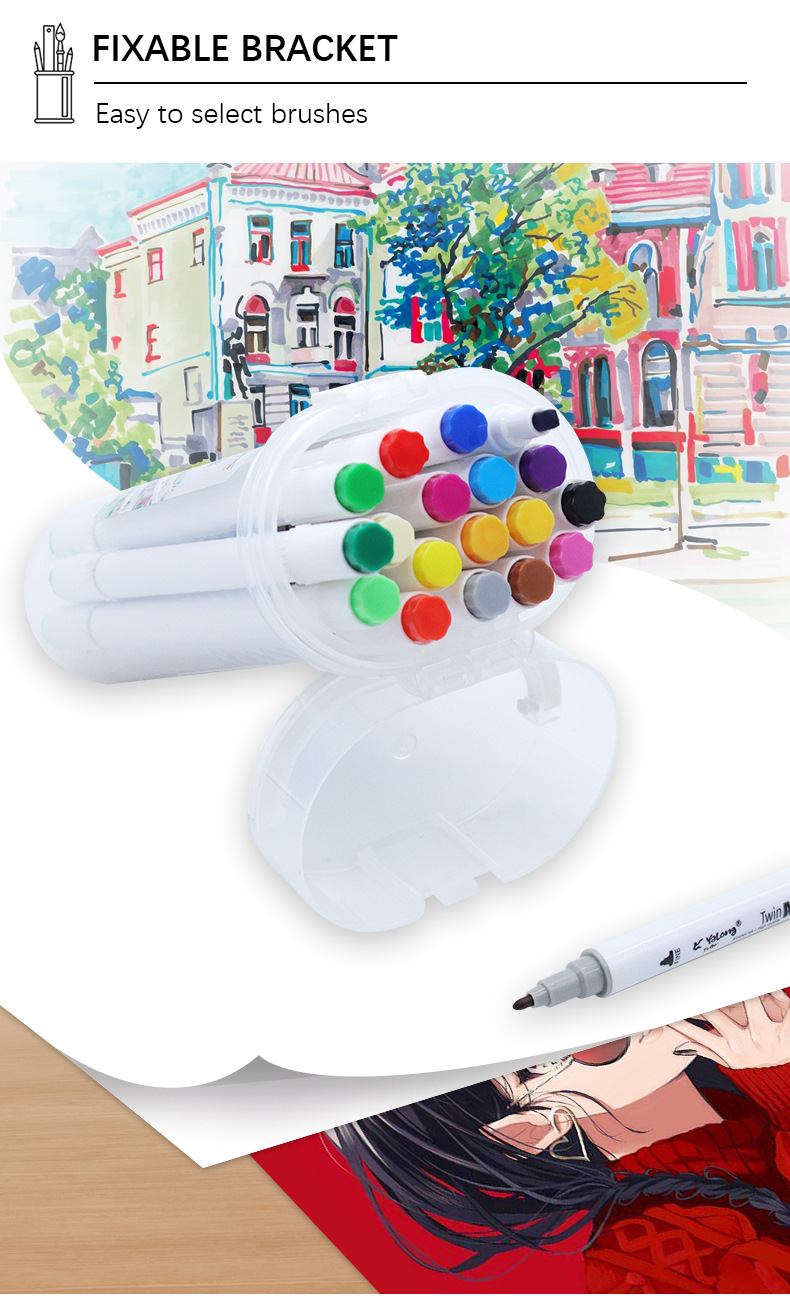 Yalong Cross-border 18-color double-pointed alcohol ink Marker, high-quality bucket smooth marker, office & School pic 6