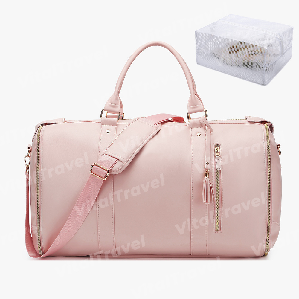 现货全黑色加厚PU面料可折叠旅行包随身服装行李袋可带上飞机便携详情18