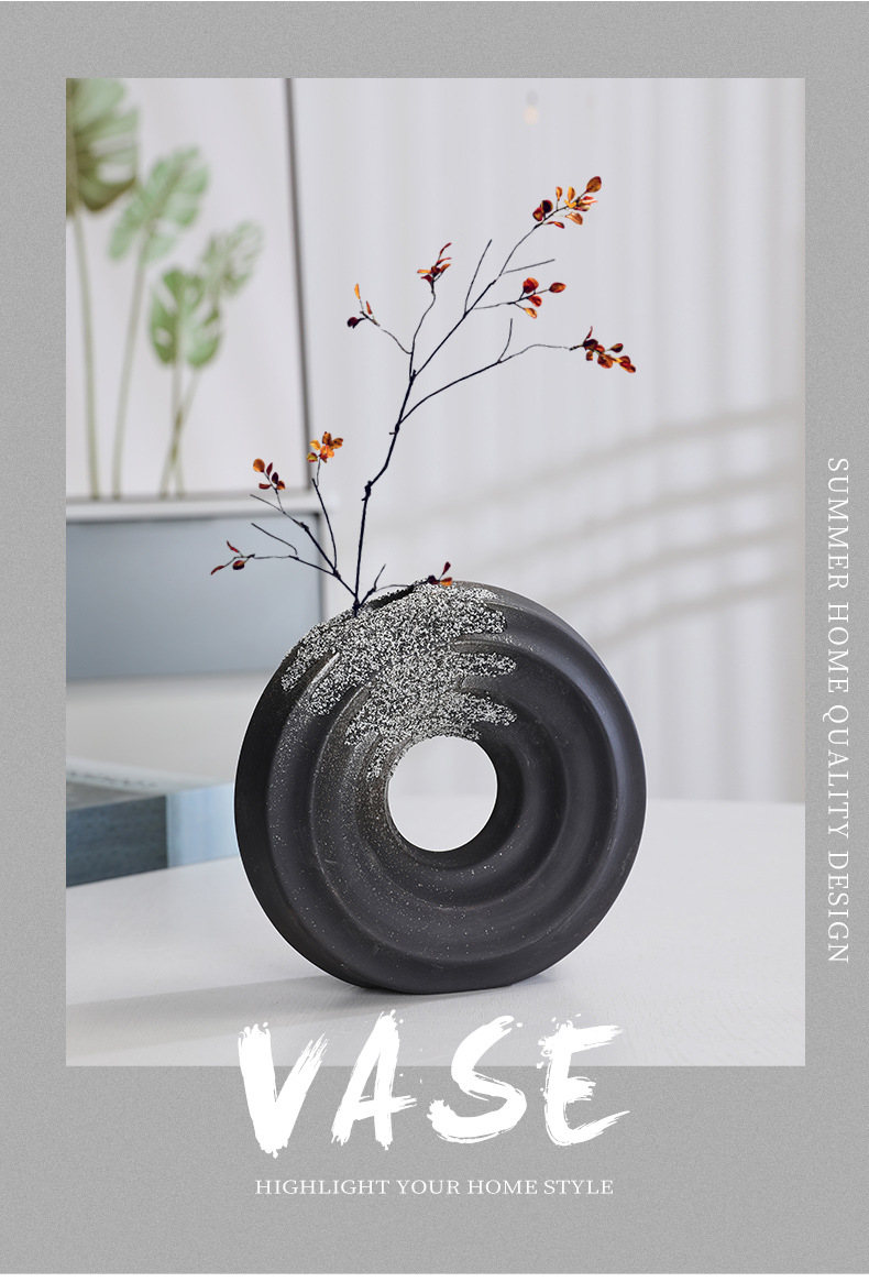 2025 European-style light luxury retro round creative ceramic vase, simple bedroom home entrance flower arrangement, handicraft vase, home decoration pic 3