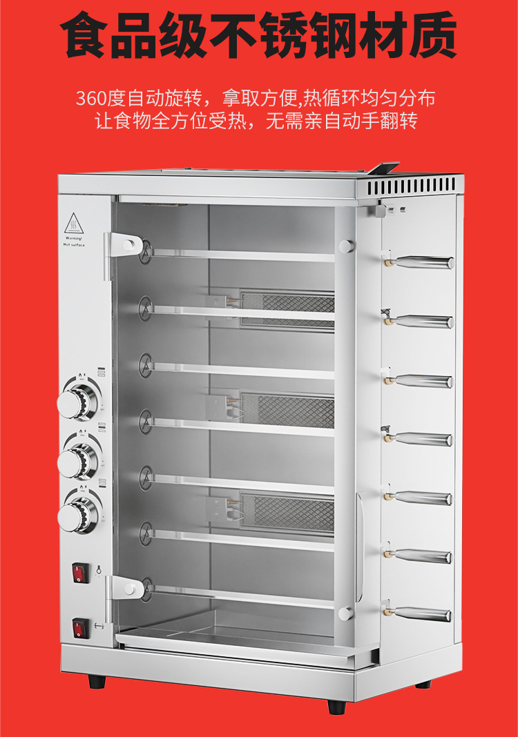 Commercial vertical multi-functional 3-roller, 5-roller and 7-roller chicken roasting ovens, fully automatic rotating chicken roasting equipment specially designed for hotels and restaurants pic 17