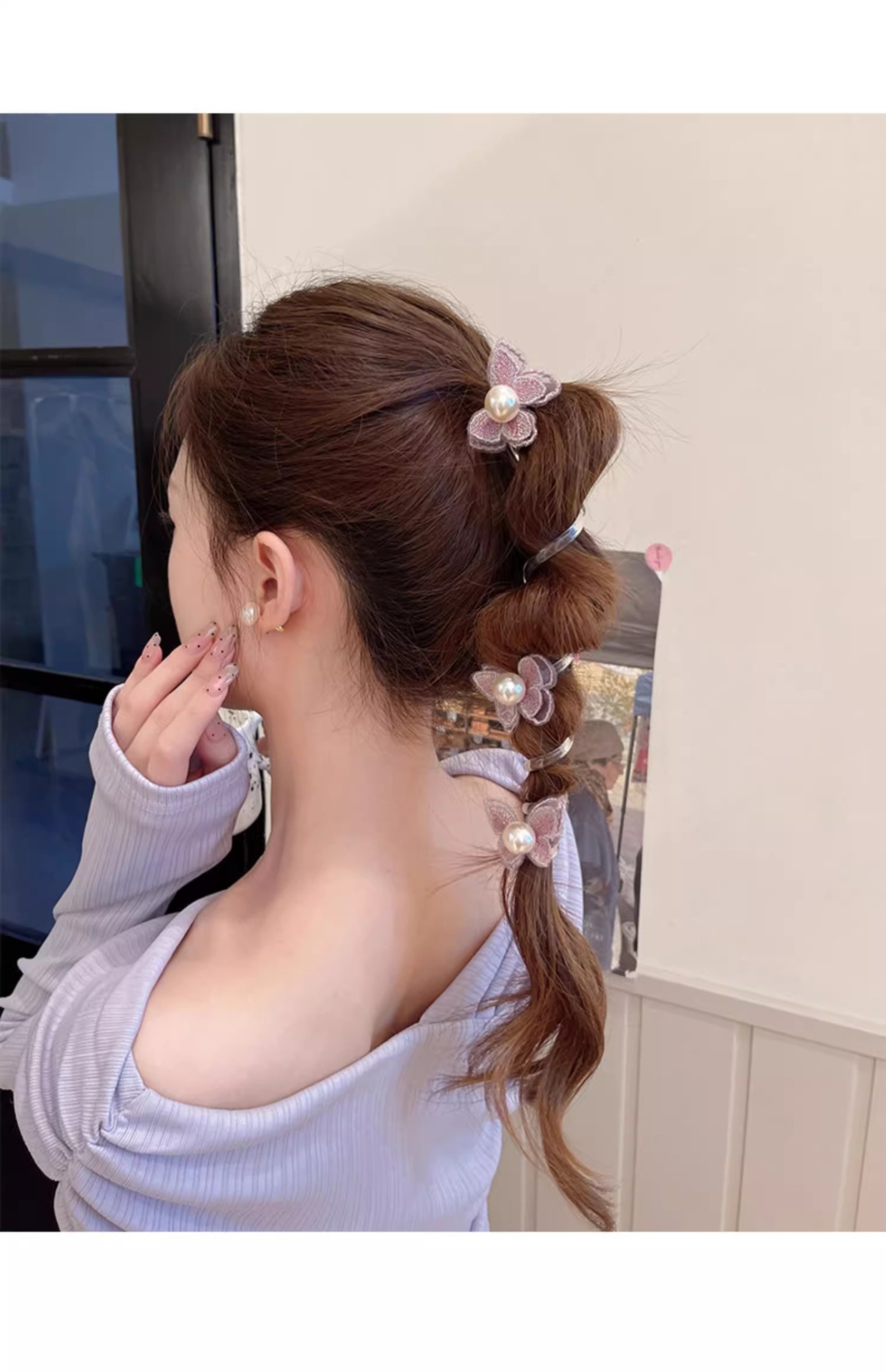 Forest-style butterfly bubble braid hair tie for women 2024, a new high-end French telephone line hair band and ponytail braiding tool pic 5