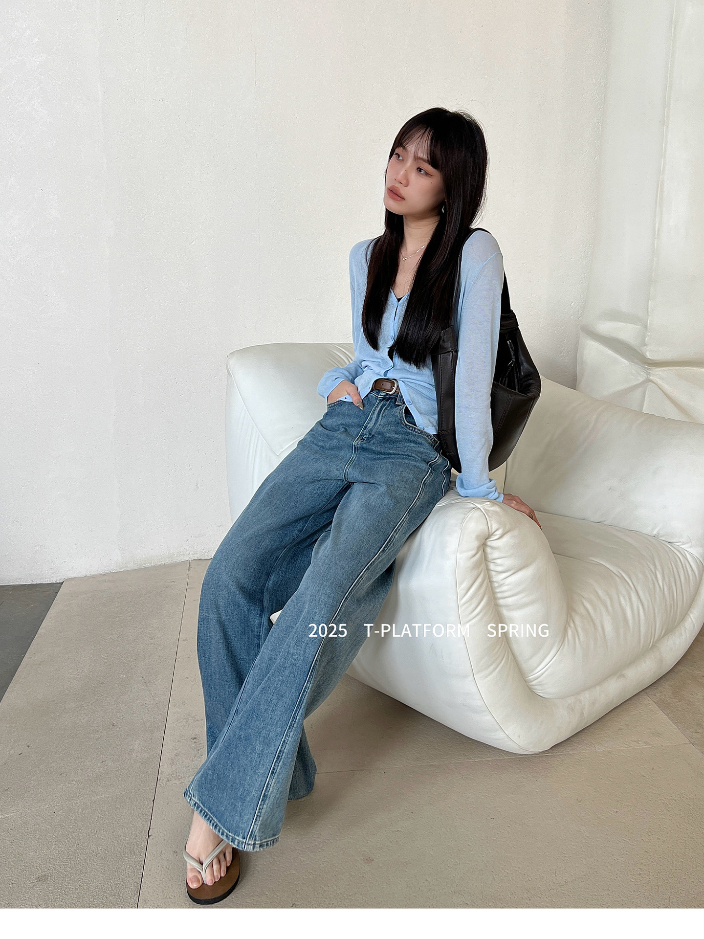 广州十三行 直筒复古牛仔裤女显瘦香蕉裤韩系百搭T008N详情11