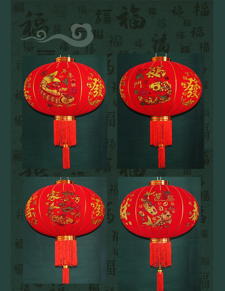 新年春节款植绒布长杆灯笼挂大门喜庆大红灯笼户外防水详情4