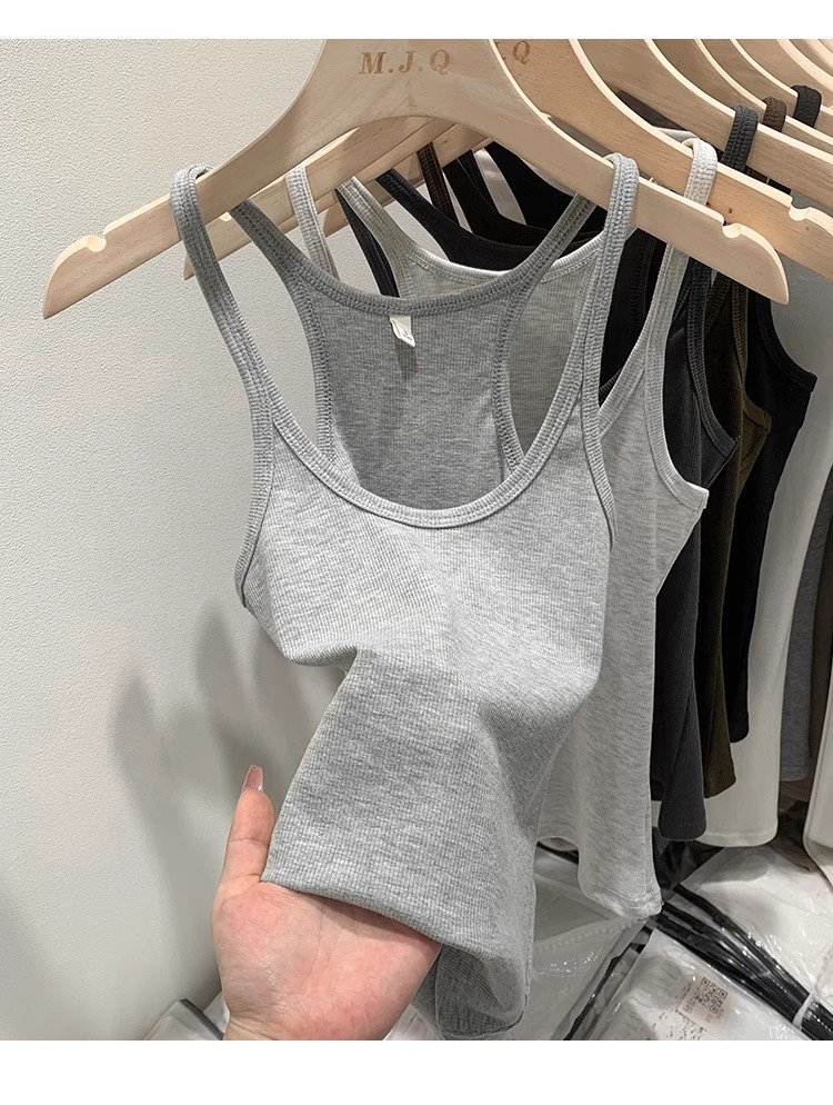 一件代发甜辣U领红色吊带女春夏修身螺纹内搭上衣美式细肩带背心详情33