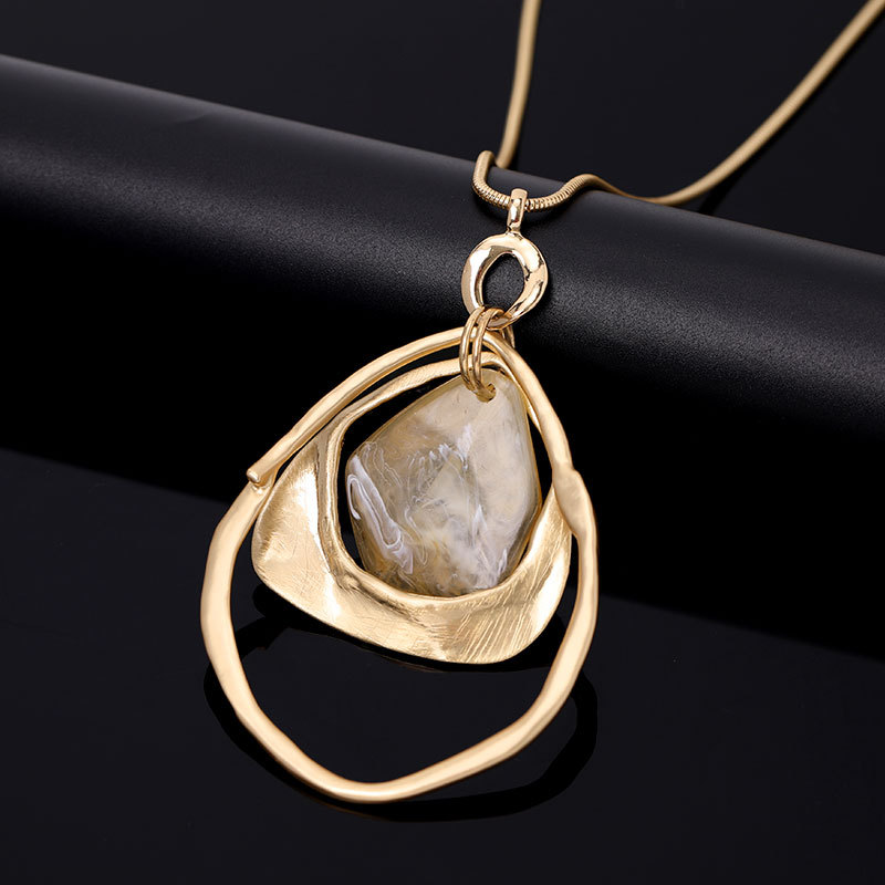 跨境亚马逊爆款项链欧美复古长款项链几何树脂金属女士毛衣链批发详情8