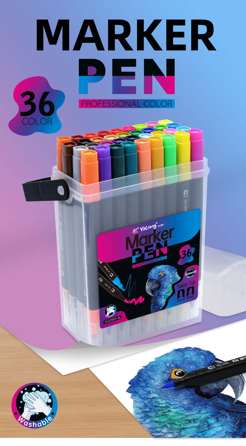 Yalong Cross-border 36-color Marcadores washable new marker pen, smooth quality, brush marker pen color paint pic 1
