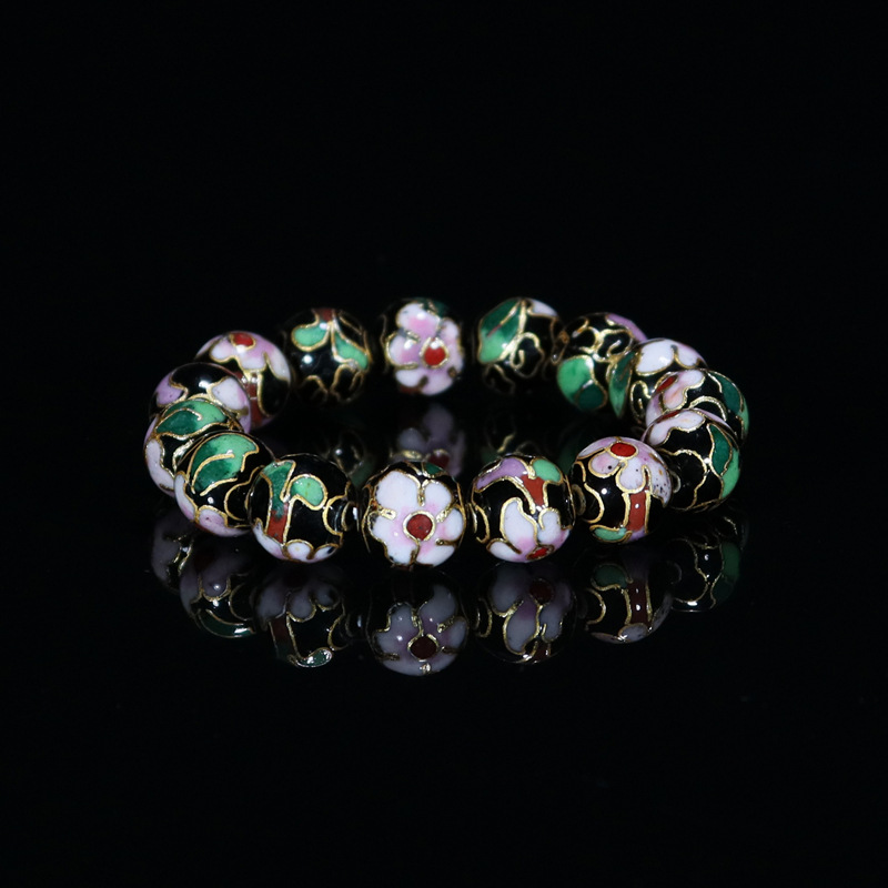 Beijing Cloisonne classical ethnic style jewelry, traditional copper base cloisonne enamel polished round bead bracelet pic 25