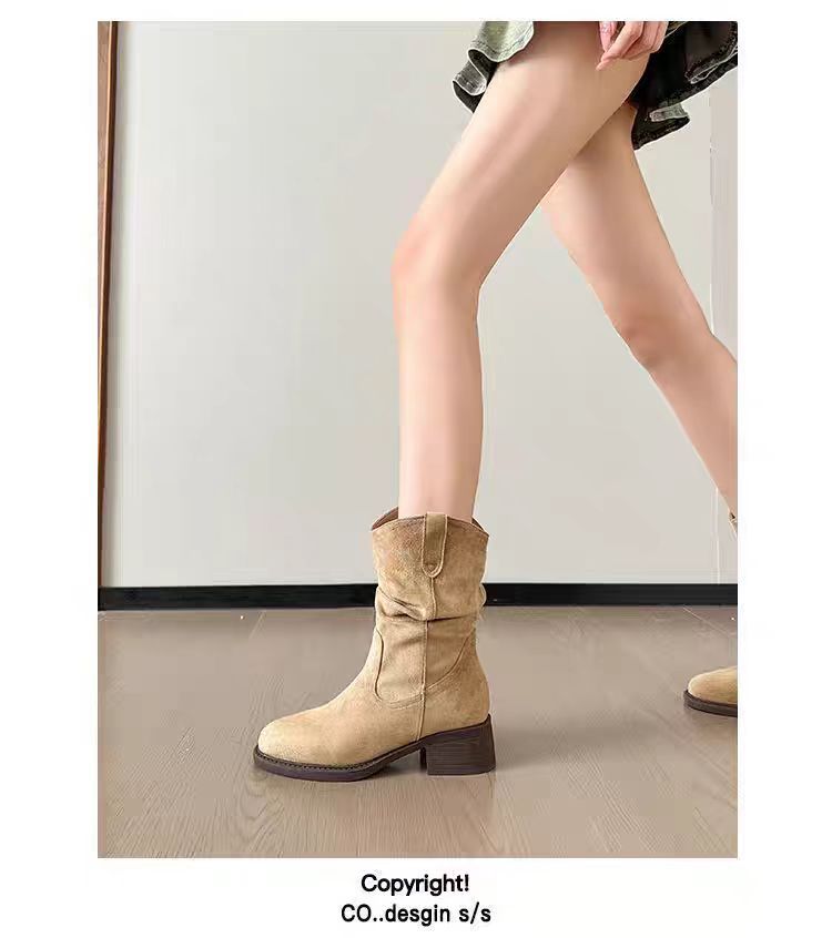 女鞋百搭堆堆靴女2025新款秋季V口显瘦中筒靴子褶皱堆堆马丁靴详情13