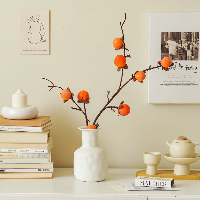 仿真8果小柿子水果装饰假花婚庆家居摆件现货批发办公园艺仿真浆果枝叶详情1