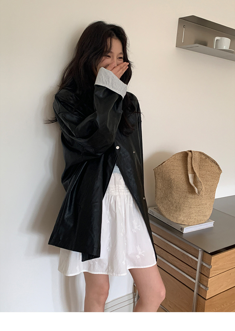 MOXI十三行女装2025春季新款皮衣外套女高级感中长款PU皮夹克外套详情24