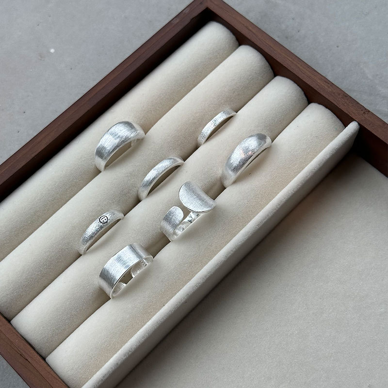 925 sterling silver ring with matte brushed finish, index finger ring opening design, bright silver versatile ring pic 5