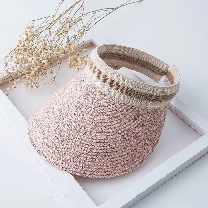 Lafite grass sunshade and sun protection hat, hollow straw hat, summer outing Korean-style straw woven striped versatile UV protection for women pic 2