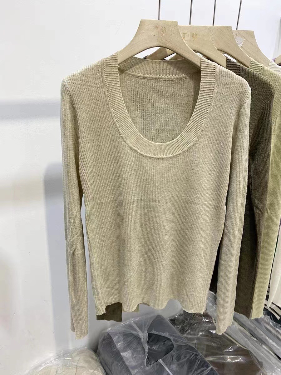 U领针织衫女韩国东大门露锁骨修身纯色安迪绒打底衫安迪绒长袖衫详情1