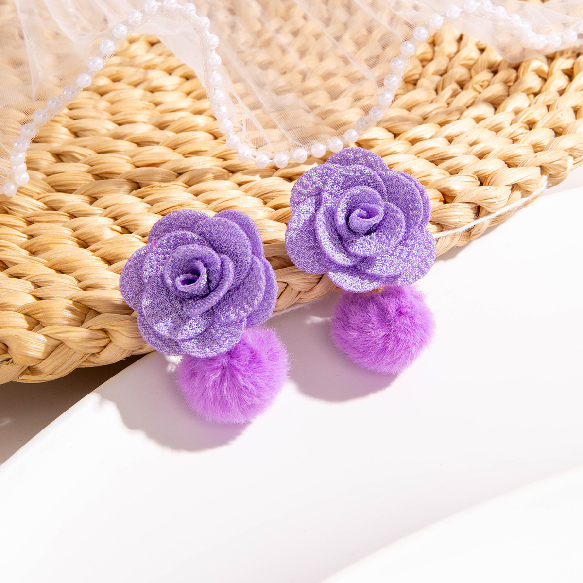 欧美跨境个性饰品紫色椭圆松石耳坠小众设计感玫瑰花朵耳环耳饰女详情8