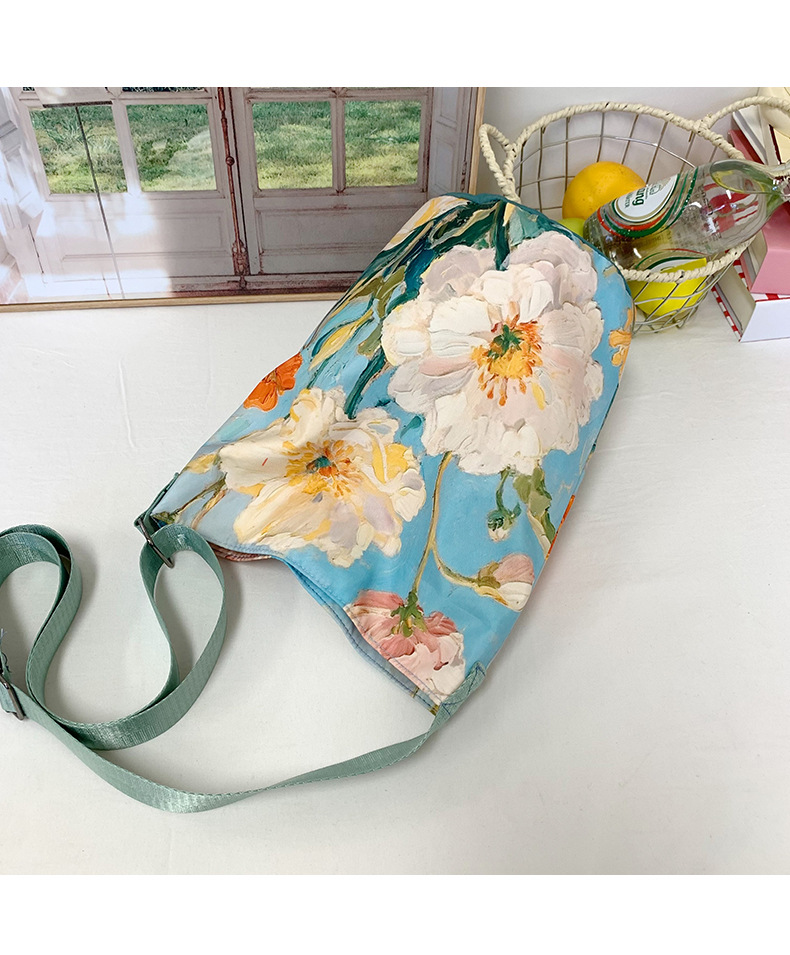 大容量国风印花水桶包女创意花卉个性手提单肩包设计感休闲斜挎包详情20
