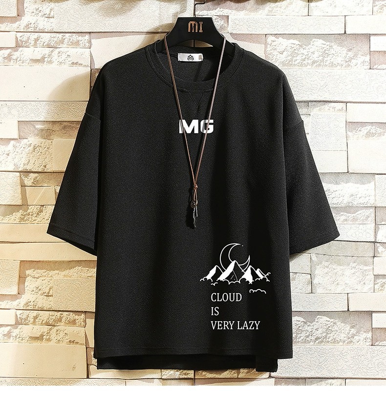 Simple three-quarter sleeve T-shirt for men, summer fashion brand, large-sized T-shirt, high school student and overweight casual short-sleeved top pic 3