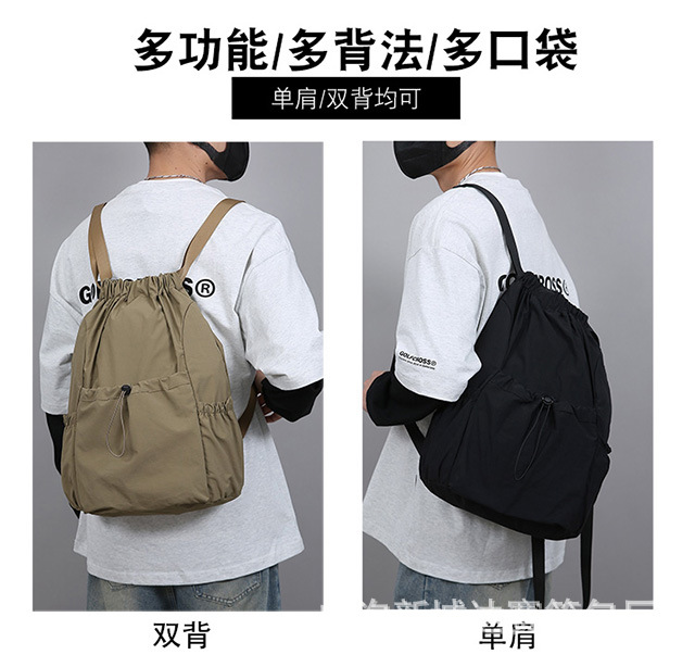 新款轻便束口抽绳双肩背包韩系大容量户外通勤休闲可折叠双肩包详情8