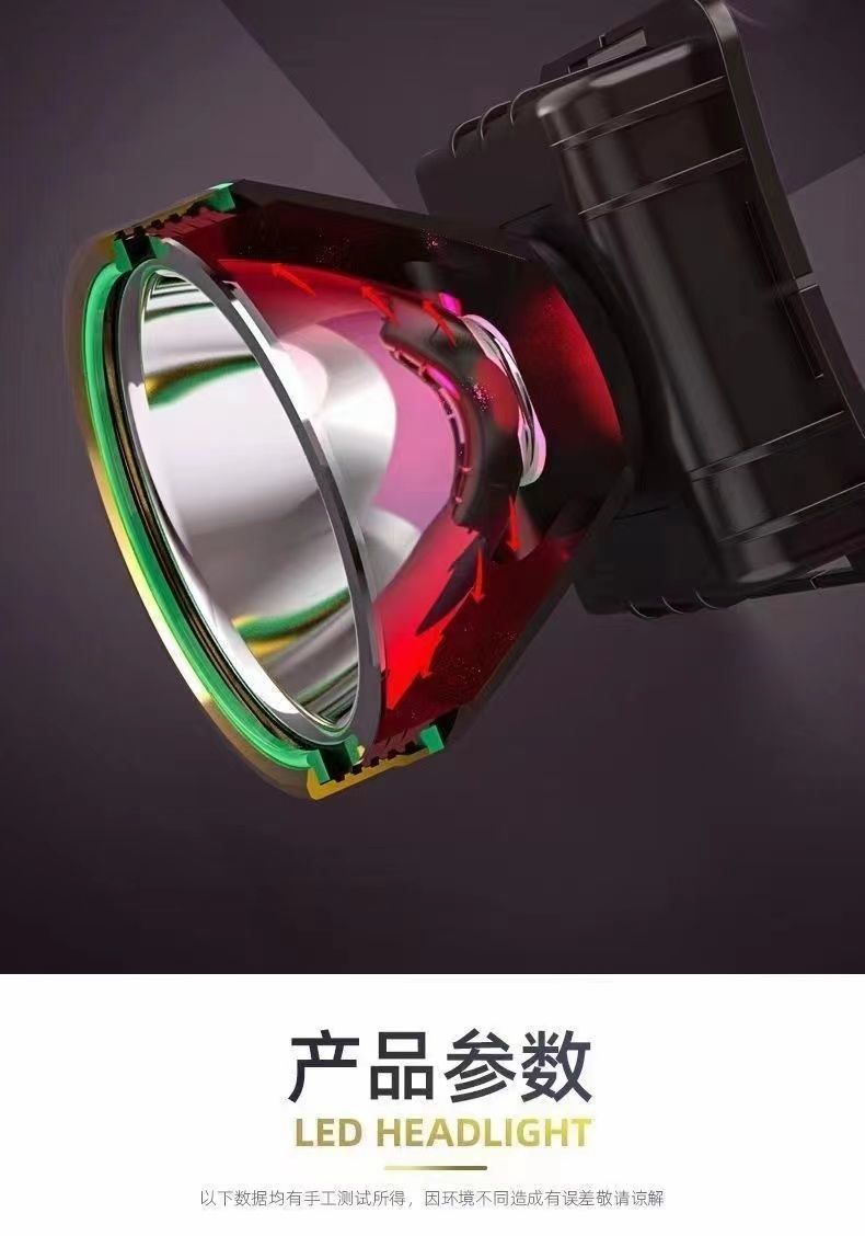LED 黄光头灯超亮可充电头戴式强光感应特亮手电筒小型便携式夜详情16