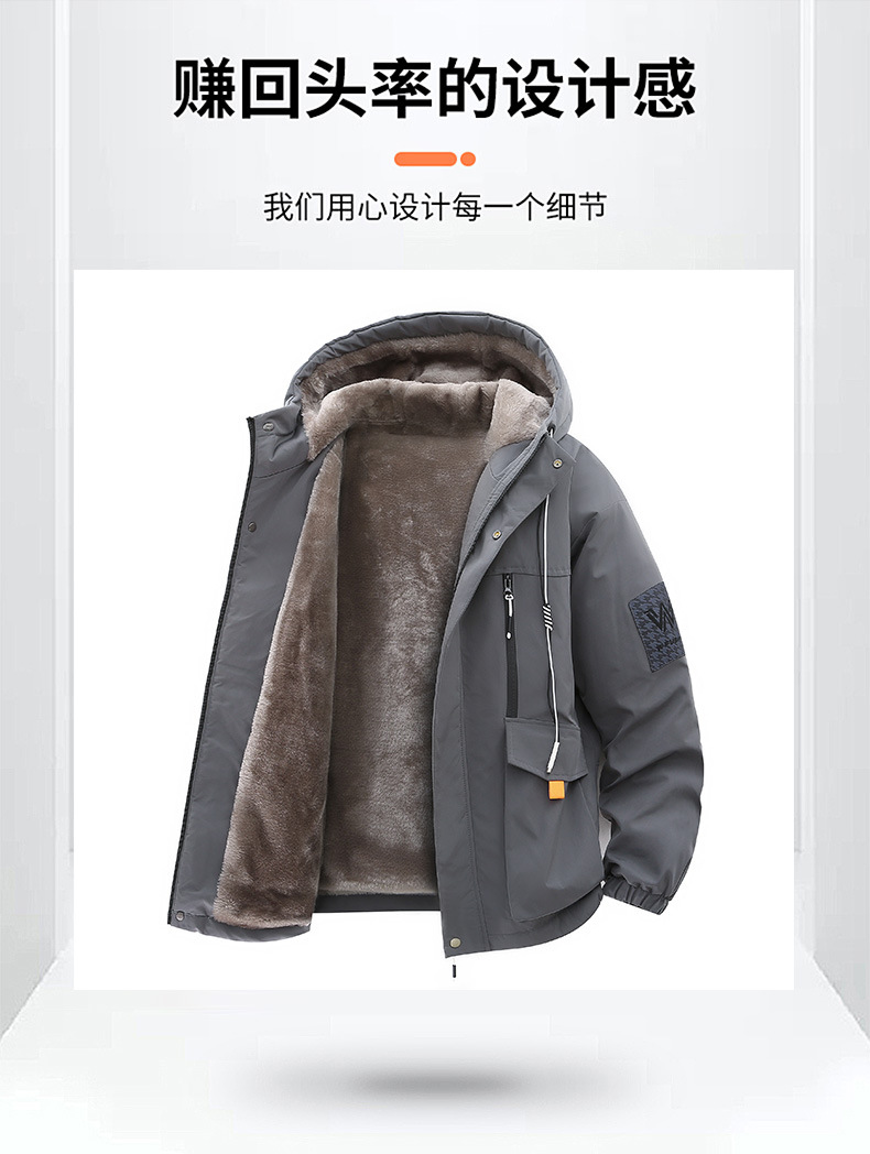 冬季外套男加绒加厚潮牌夹克男连帽宽松保暖棉服袄子青年派克服详情13