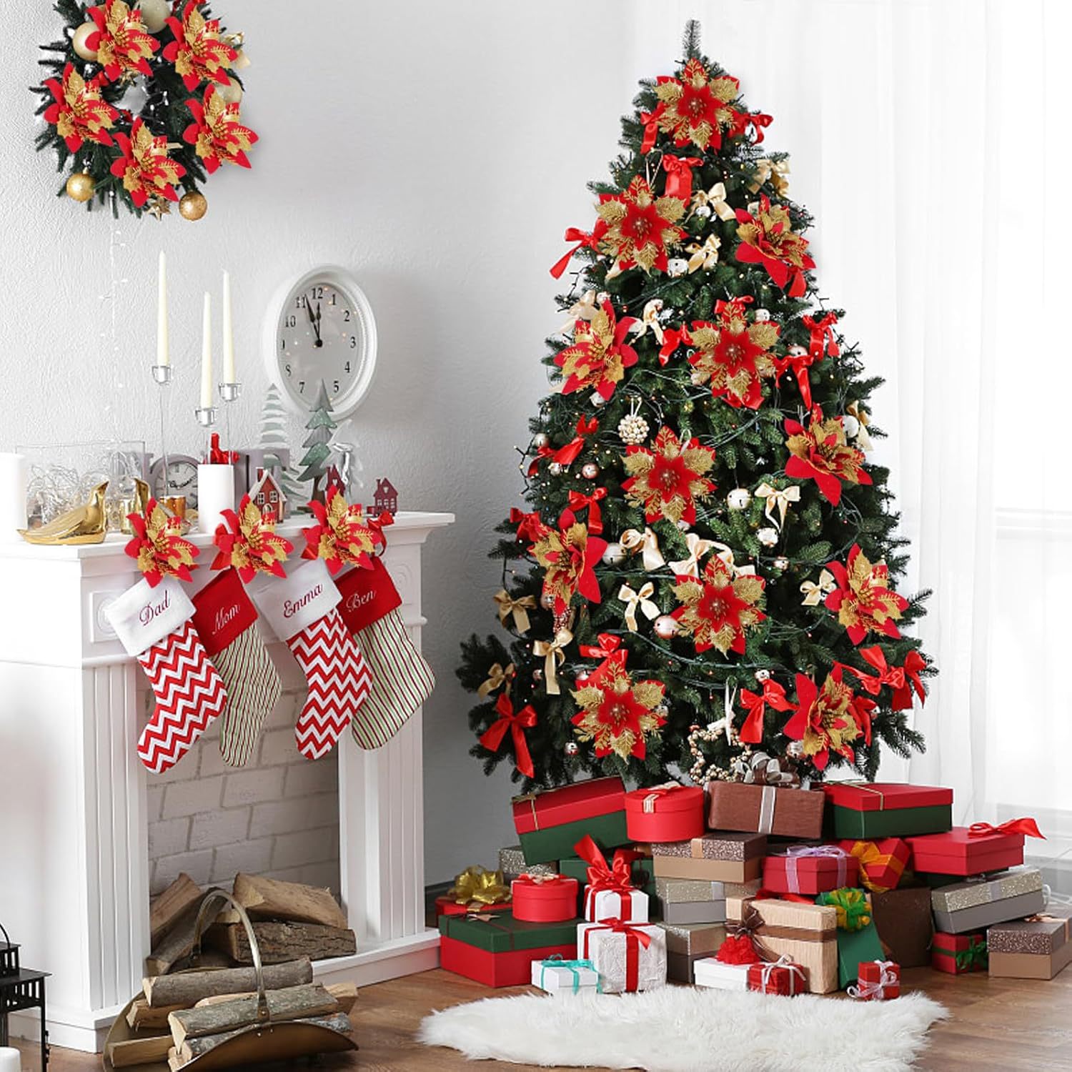 跨境仿真花圣诞花头金粉花家居装饰花环摆件装饰批发成品配件详情6