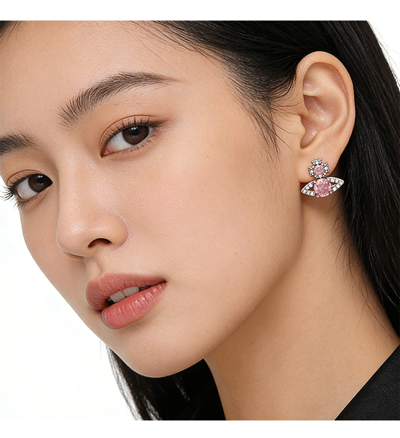 高版本西太后S925银针lsmene经典平面土星轨道满钻耳钉耳环耳饰品详情7