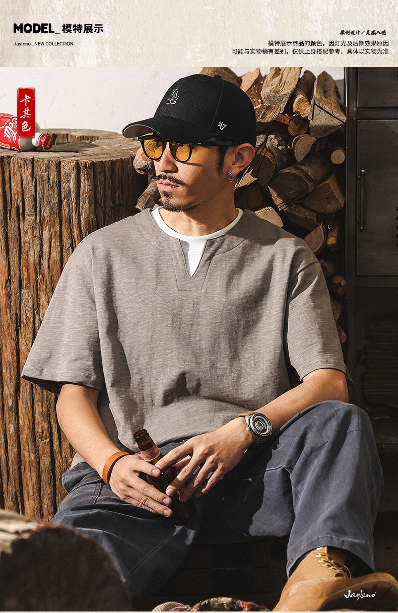 美式复古假两件竹节棉凉感短袖t恤男2025新款夏季亨利领polo衫男详情8