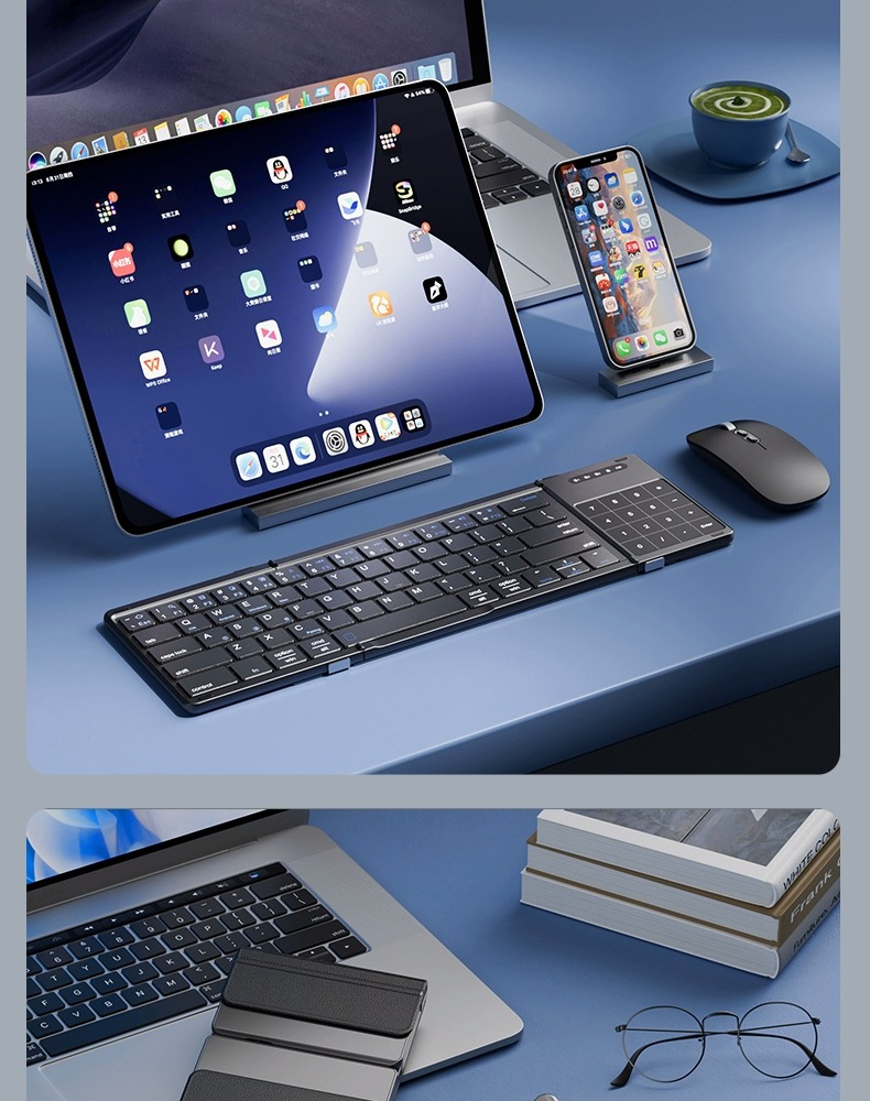 Cross-border three-fold keyboard, wireless Bluetooth, foldable small keyboard, suitable for desktop computers, Xiaomi notebook set pic 19