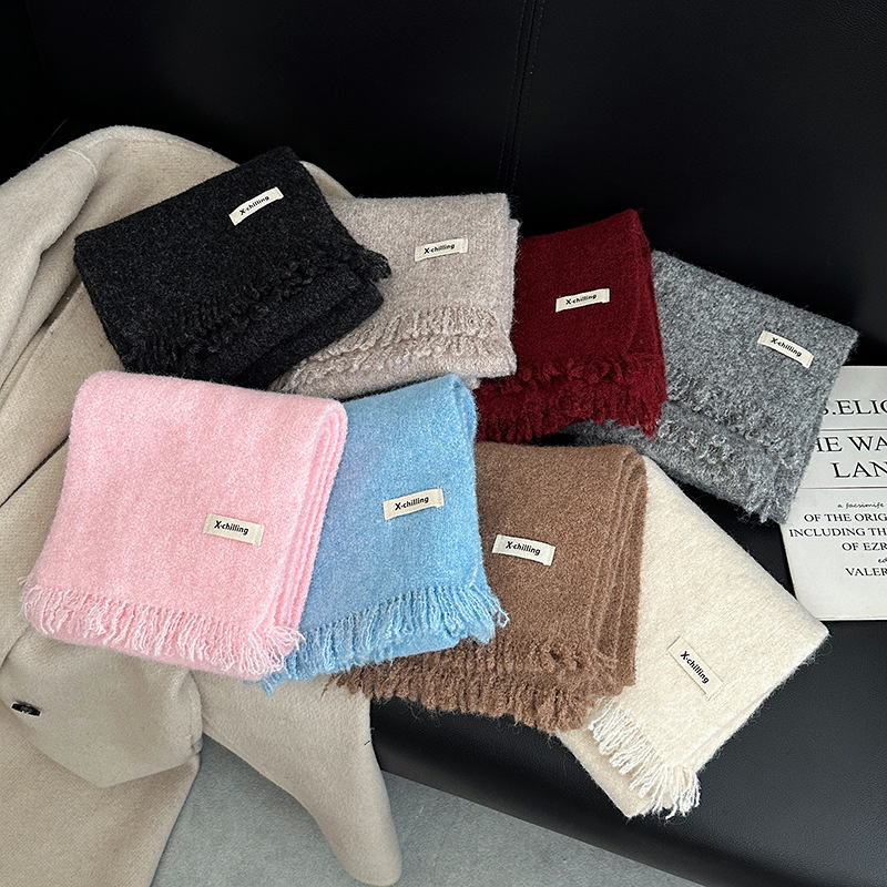 一件代发围巾2025秋冬季女士韩系氛围感纯色短须针织羊毛混纺围脖百搭保暖地摊批发详情4